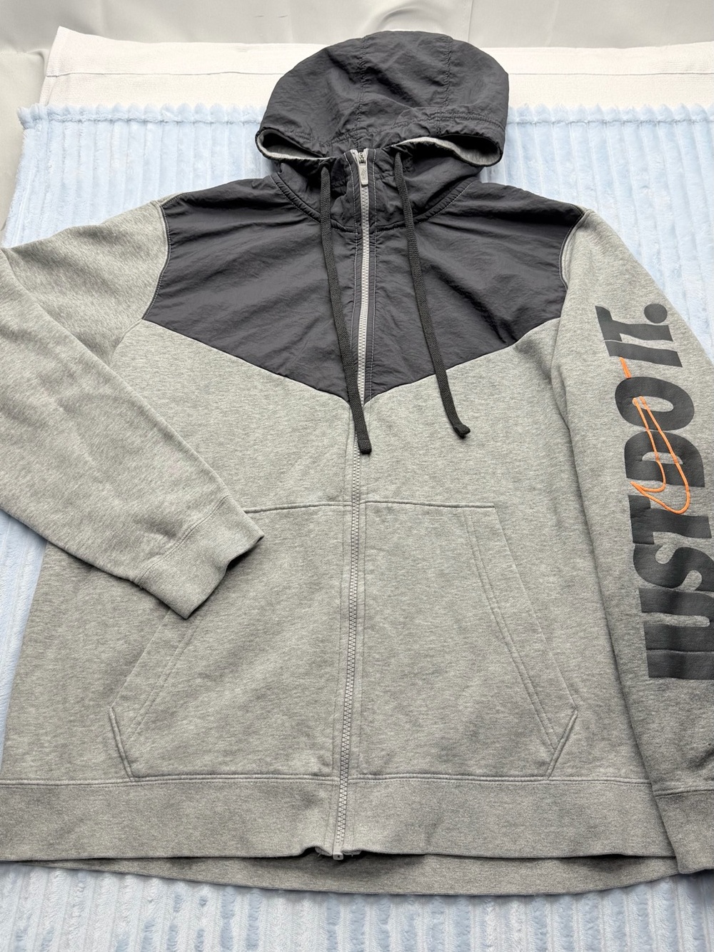 Nike Men’s Gray & Black Zip Hoodie with Orange Accent